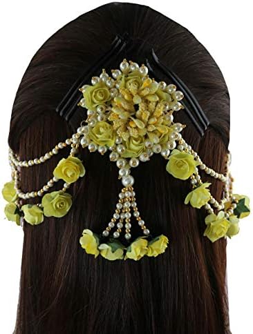 סיכת שיער פרחים בצבע צהוב | תכשיטי פרחים לשיער | סיכת שיער של אמדה | תכשיטים לשיער לחתונה לנשים מסוגננות